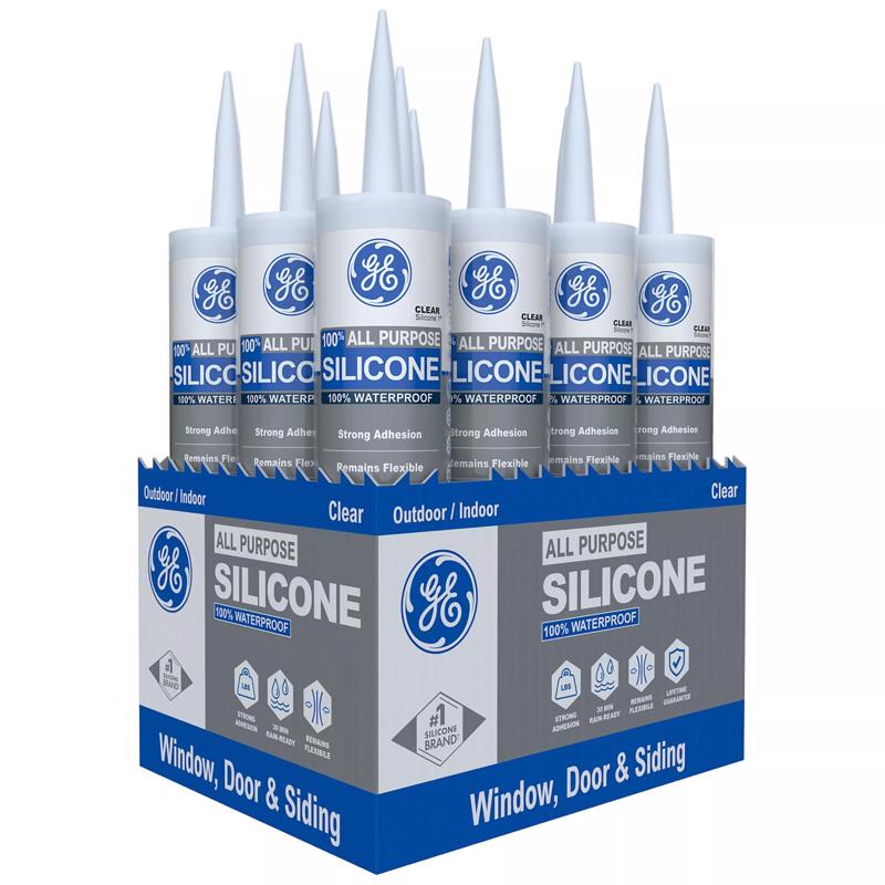 GE Window & Door Clear Silicone 1 Window and Door Caulk Sealant 10.1 oz - Case of 12