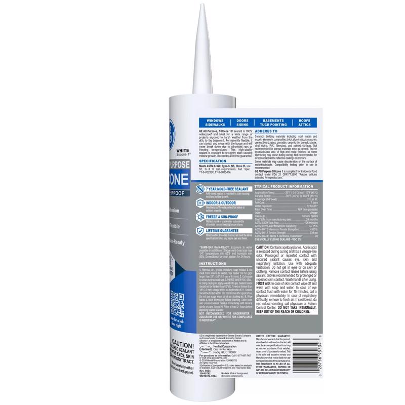 GE Window & Door White Silicone 1 Window and Door Caulk Sealant 10.1 oz - Case of 12