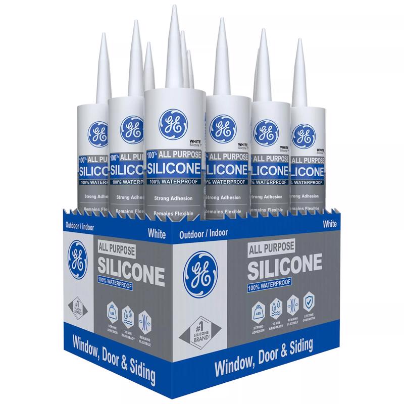 GE Window & Door White Silicone 1 Window and Door Caulk Sealant 10.1 oz - Case of 12