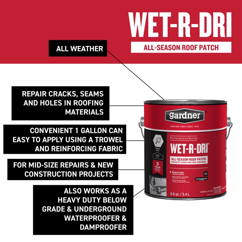 Gardner WET-R_DRI Gloss Black Patching Cement All-Weather Roof Cement 3.6 qt. cap. - Case of 6