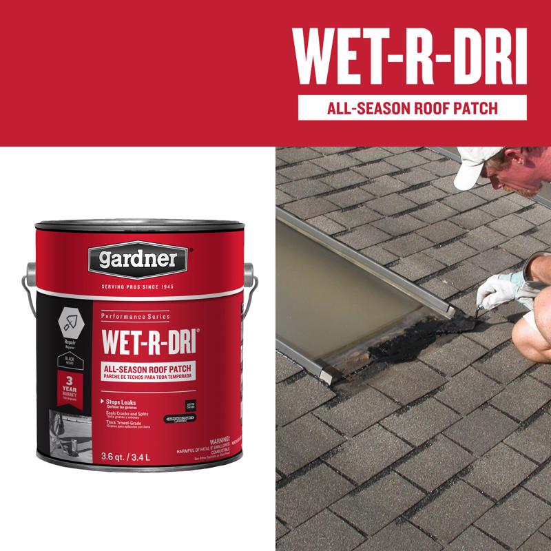 Gardner WET-R_DRI Gloss Black Patching Cement All-Weather Roof Cement 3.6 qt. cap. - Case of 6