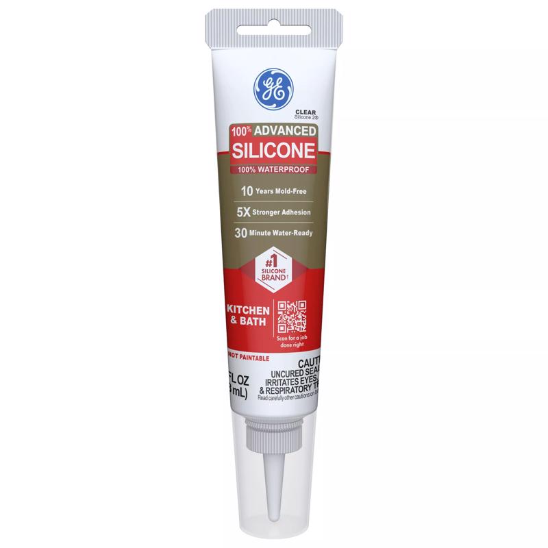 GE Advanced Clear Silicone 2 Kitchen and Bath Caulk Sealant 2.8 oz - Case of 12