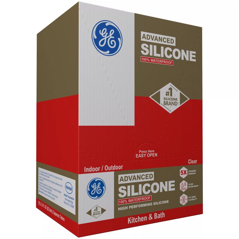 GE Advanced Clear Silicone 2 Kitchen and Bath Caulk Sealant 2.8 oz - Case of 12