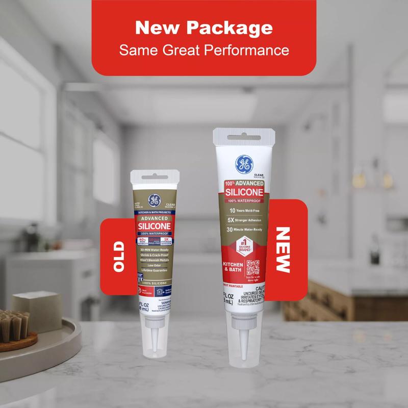 GE Advanced Clear Silicone 2 Kitchen and Bath Caulk Sealant 2.8 oz - Case of 12