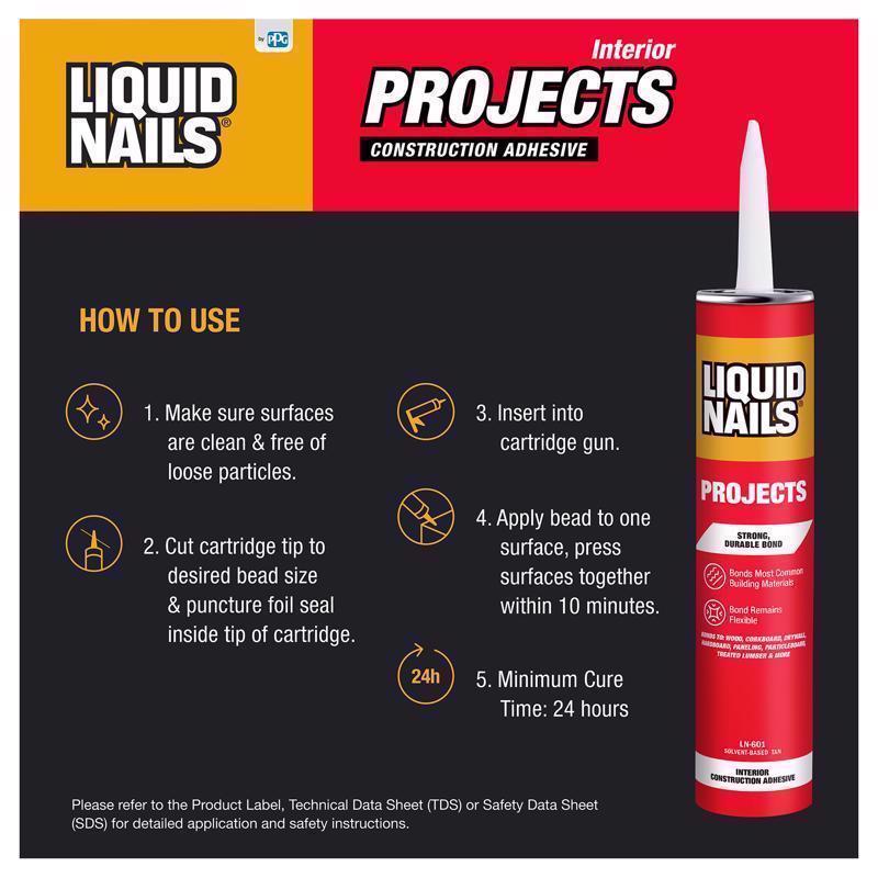 Liquid Nails Interior Projects Synthetic Rubber Construction Adhesive 10 oz - Case of 12