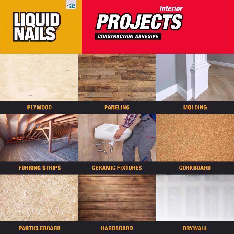 Liquid Nails Interior Projects Synthetic Rubber Construction Adhesive 10 oz - Case of 12