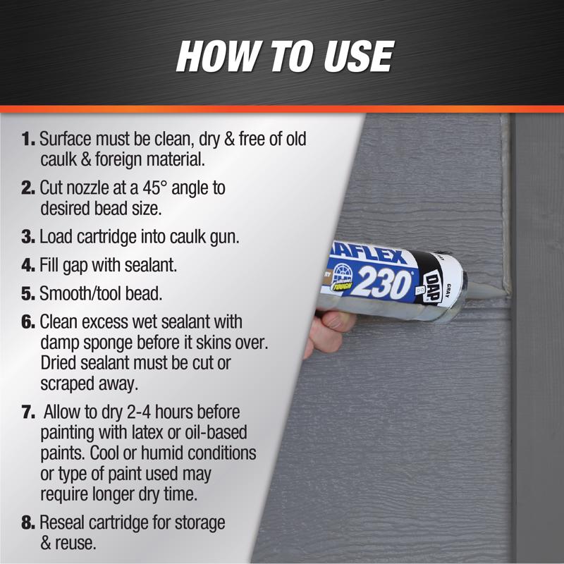 DAP Dynaflex 230 Gray Premium Latex Door/Siding/ Window Sealant 10.1 oz - Case of 12