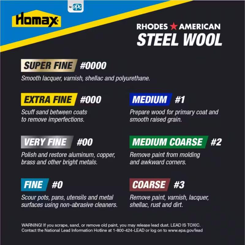 Rhodes American 0 Grade Fine Steel Wool Pad 12 pk - Case of 6