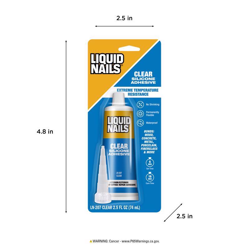 Liquid Nails Clear Small Projects High Strength Silicone Clear Adhesive 2.5 oz - Case of 6