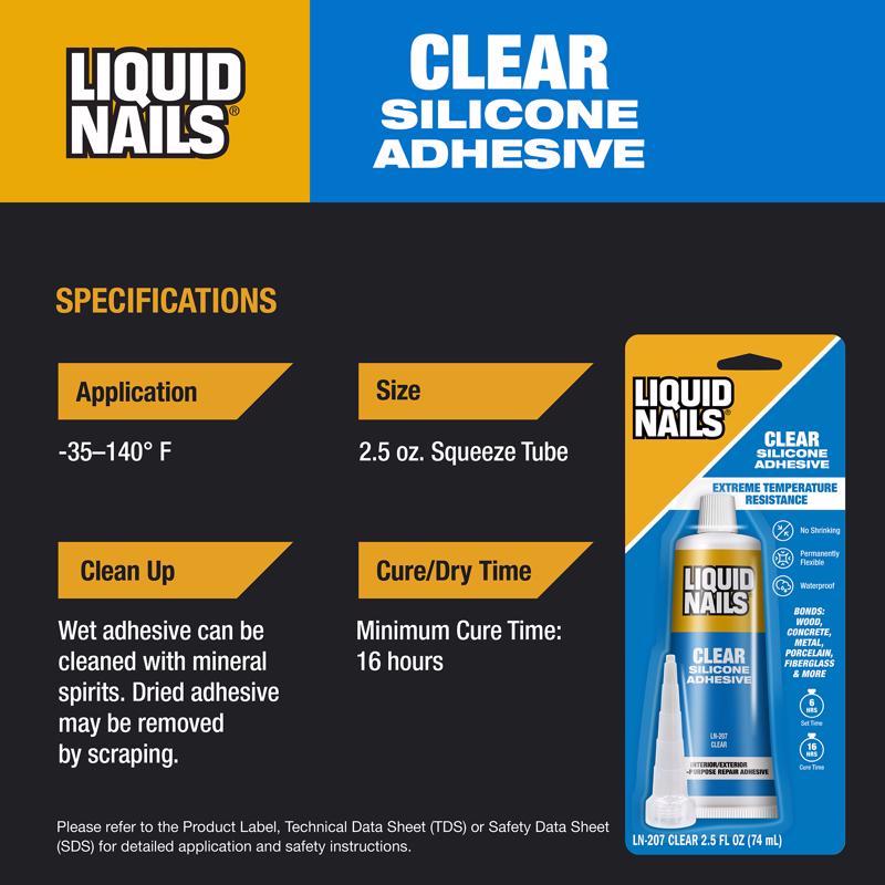 Liquid Nails Clear Small Projects High Strength Silicone Clear Adhesive 2.5 oz - Case of 6