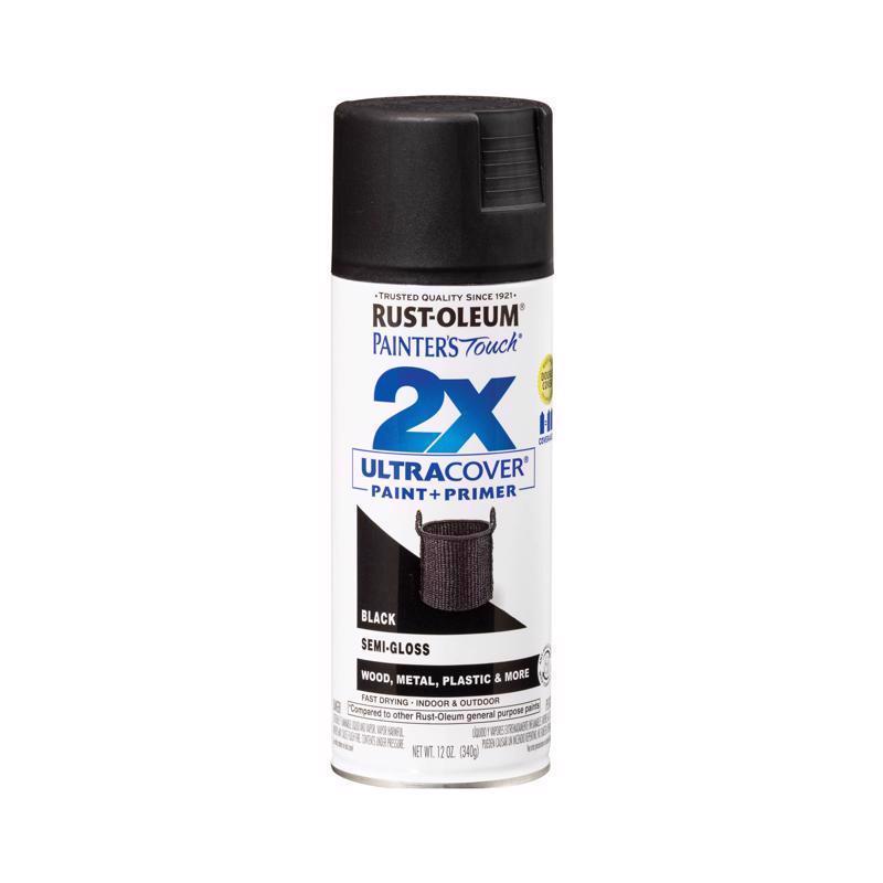 Rust-Oleum Painter's Touch 2X Ultra Cover Semi-Gloss Black Paint+Primer Spray Paint 12 oz - Case of 6