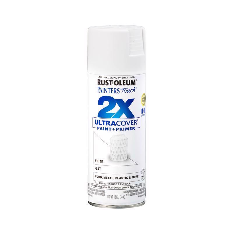 Rust-Oleum Painter's Touch 2X Ultra Cover Flat White Paint+Primer Spray Paint 12 oz - Case of 6