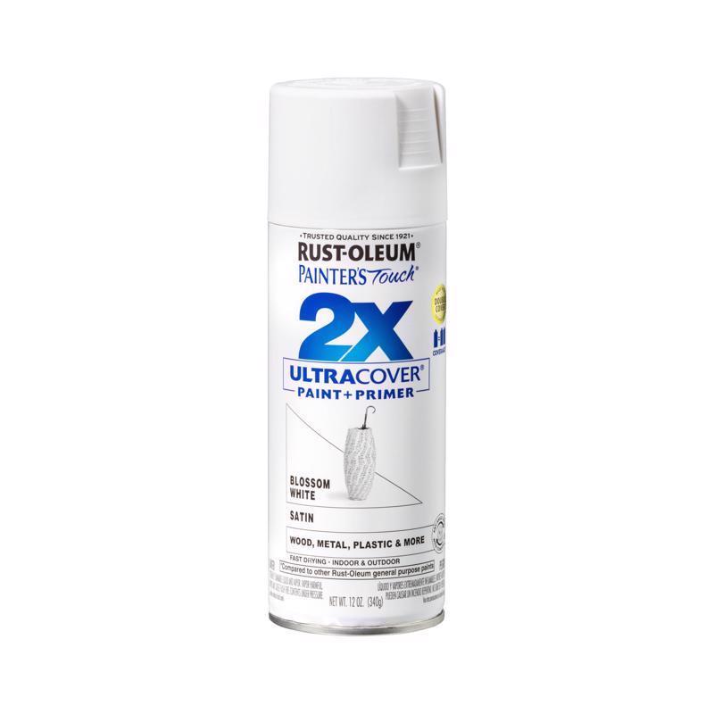 Rust-Oleum Painter's Touch 2X Ultra Cover Satin Blossom White Paint+Primer Spray Paint 12 oz - Case of 6