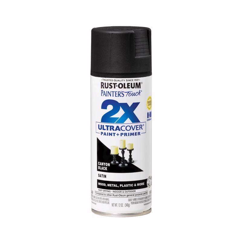 Rust-Oleum Painter's Touch 2X Ultra Cover Satin Canyon Black Paint+Primer Spray Paint 12 oz - Case of 6