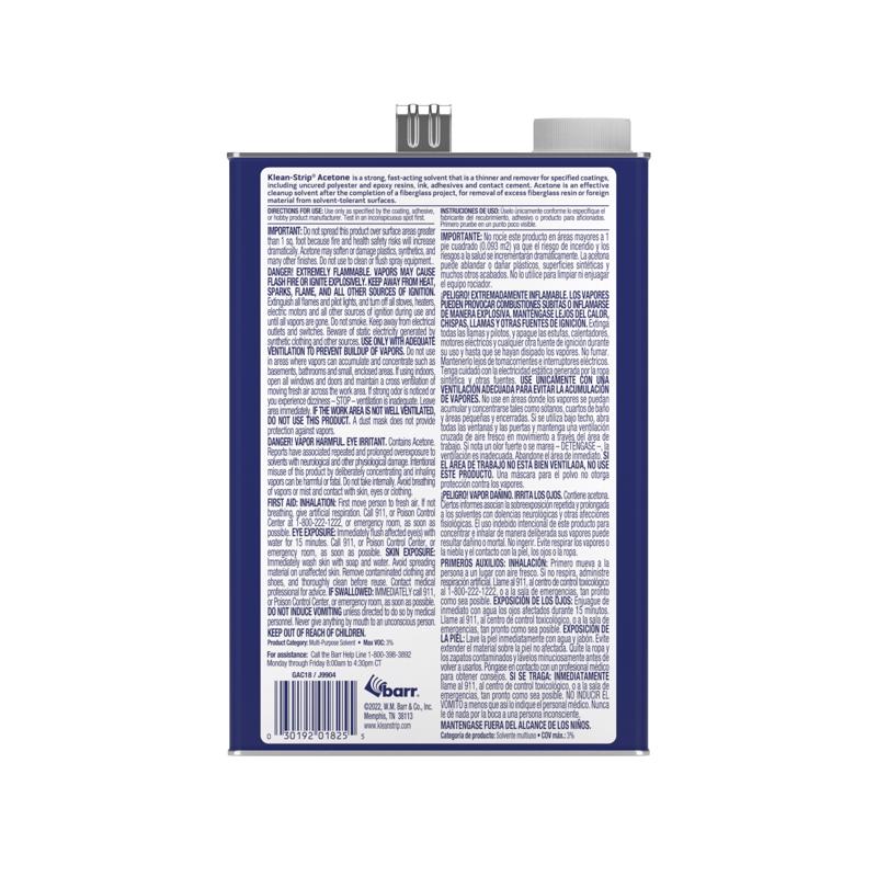 Klean Strip Acetone Solvent and Thinner 1 gal - Case of 4
