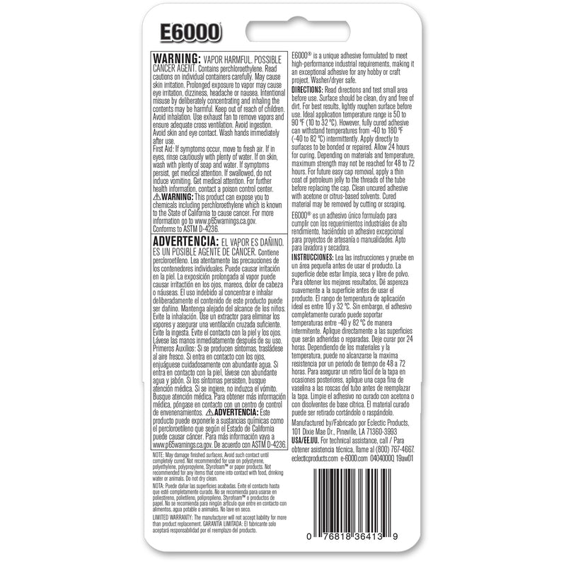 E6000 Craft Industrial Strength High Strength Clear All Purpose Adhesive 2 oz
