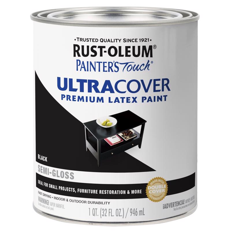 Rust-Oleum Painters Touch Ultra Cover Semi-Gloss Black Water-Based Paint Exterior and Interior 1 qt - Case of 2