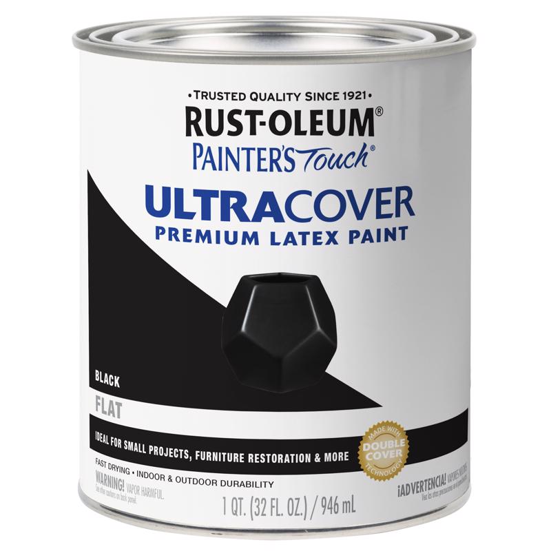 Rust-Oleum Painters Touch Ultra Cover Flat Black Water-Based Paint Exterior and Interior 1 qt - Case of 2