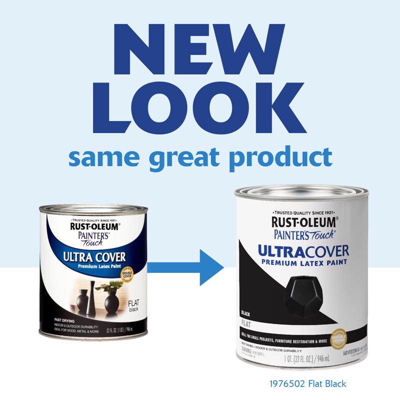 Rust-Oleum Painters Touch Ultra Cover Flat Black Water-Based Paint Exterior and Interior 1 qt - Case of 2