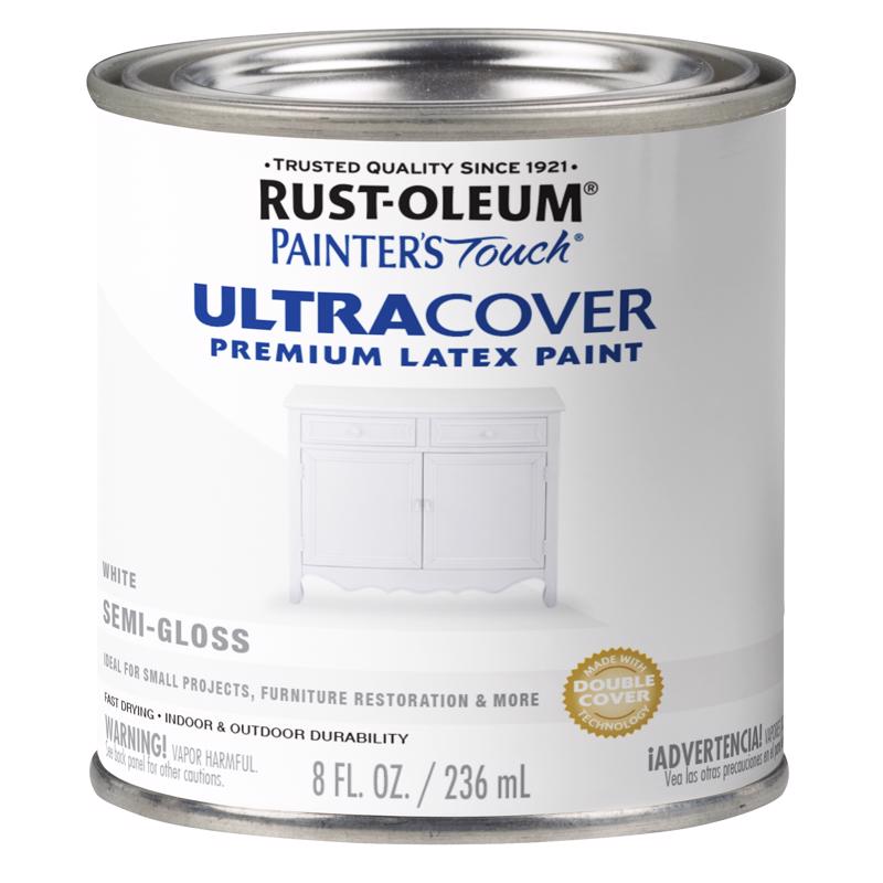Rust-Oleum Painters Touch Semi-Gloss White Water-Based Ultra Cover Paint Exterior and Interior 0.5 p - Case of 6