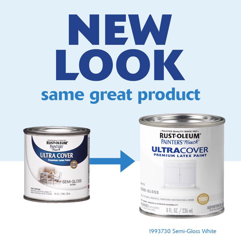 Rust-Oleum Painters Touch Semi-Gloss White Water-Based Ultra Cover Paint Exterior and Interior 0.5 p - Case of 6