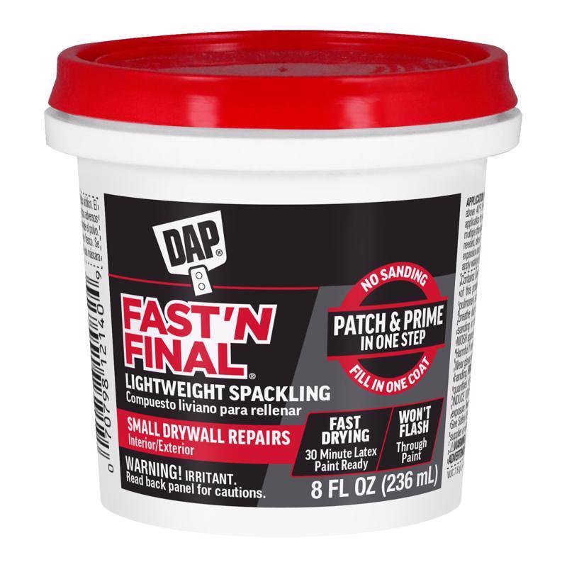 DAP Fast 'N Final Ready to Use White Lightweight Spackling Compound 8 oz - Case of 12