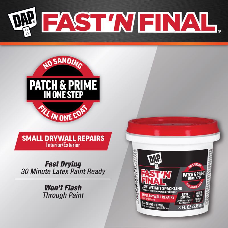DAP Fast 'N Final Ready to Use White Lightweight Spackling Compound 8 oz - Case of 12