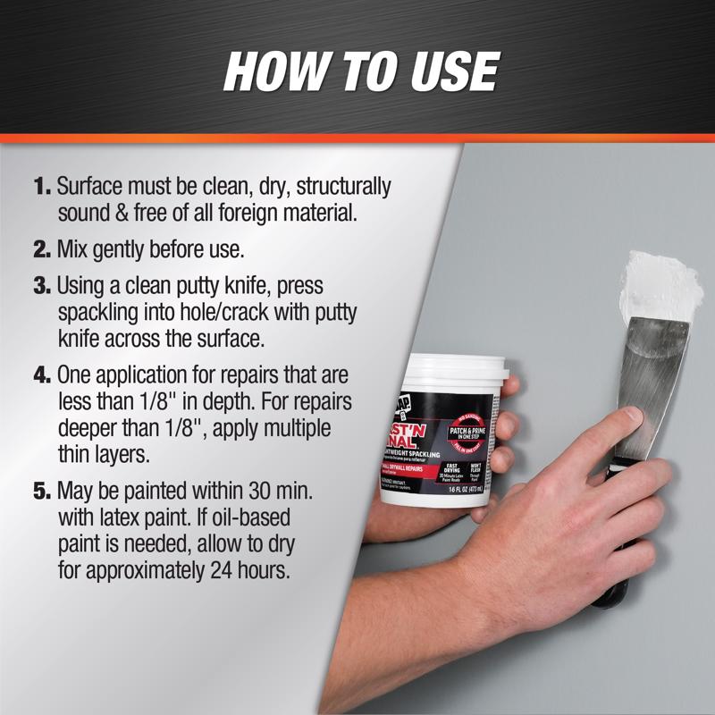 DAP Fast 'N Final Ready to Use White Lightweight Spackling Compound 8 oz - Case of 12