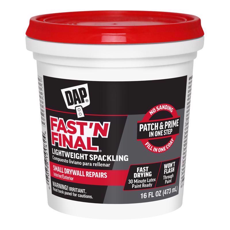 DAP Fast 'N Final Ready to Use White Lightweight Spackling Compound 16 oz - Case of 12
