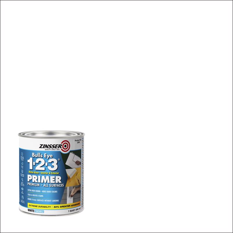 Zinsser Bulls-Eye 1-2-3 White Water-Based Styrenated Acrylic Primer and Sealer 1 qt - Case of 6