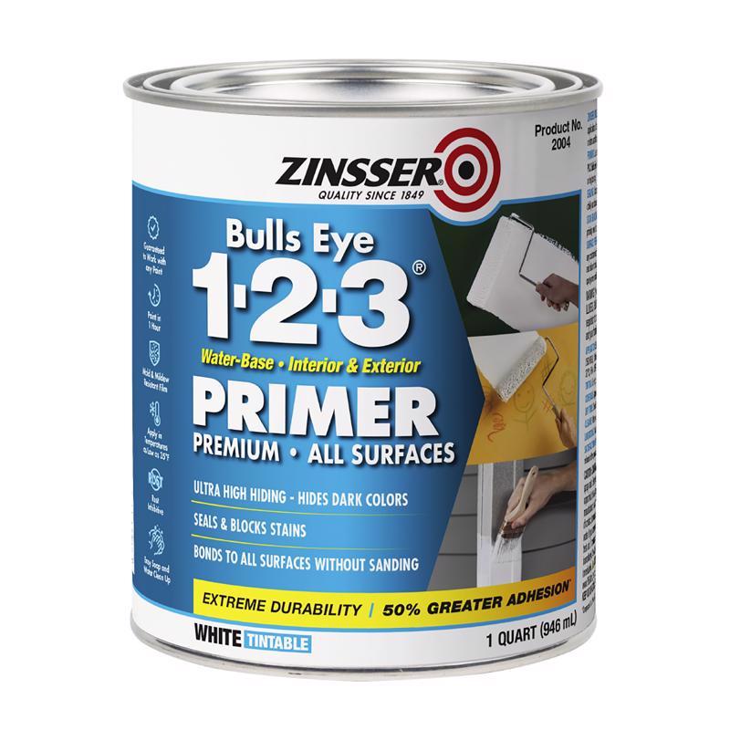 Zinsser Bulls-Eye 1-2-3 White Water-Based Styrenated Acrylic Primer and Sealer 1 qt - Case of 6