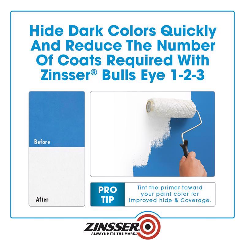 Zinsser Bulls-Eye 1-2-3 White Water-Based Styrenated Acrylic Primer and Sealer 1 qt - Case of 6