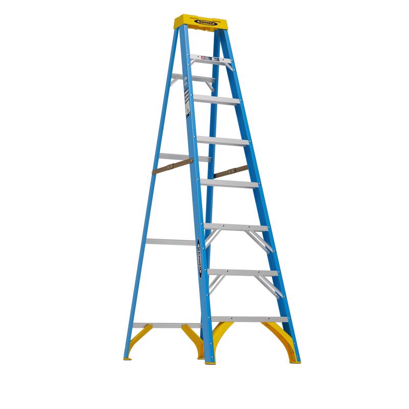 Werner 8 ft. H Fiberglass Step Ladder Type I 250 lb. cap.