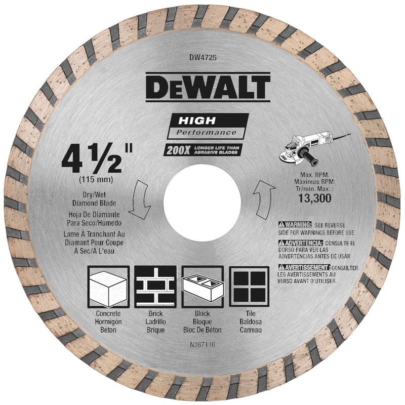 DeWalt High Performance 4-1/2 in. D X 7/8 in. X 0.080 in. thick Diamond Turbo Masonry Cut-Off Blade