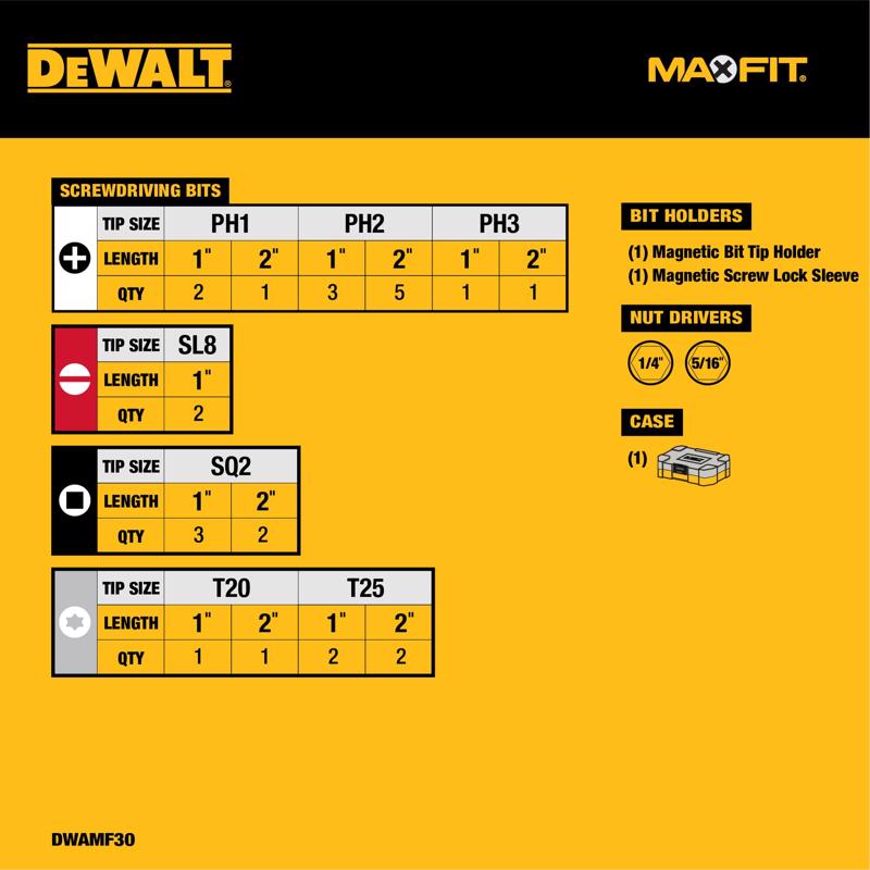 DeWalt Max Fit Assorted Screwdriver Bit Set Steel 30 pc