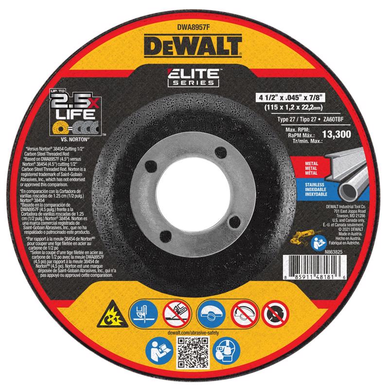 DeWalt Elite Series 4-1/2 in. D X 7/8 in. X 0.045 in. thick Ceramic Cutting Wheel 1 pk