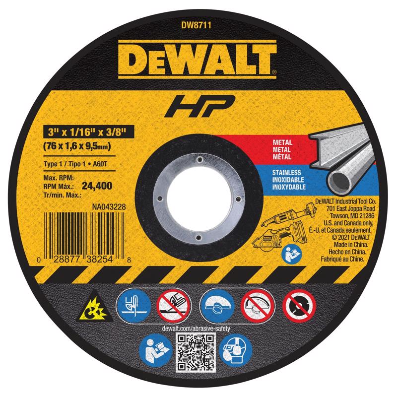 DeWalt HP 3 in. D X 3/8 in. X 1/16 in. thick Aluminum Oxide Abrasive Cut-Off Wheel 1 pc