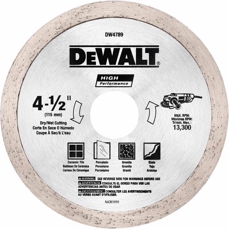 DeWalt HP 4-1/2 in. D X 5/8 in. X .060 in. thick Diamond Continuous Rim Tile Blade 1 pk - Case of 3