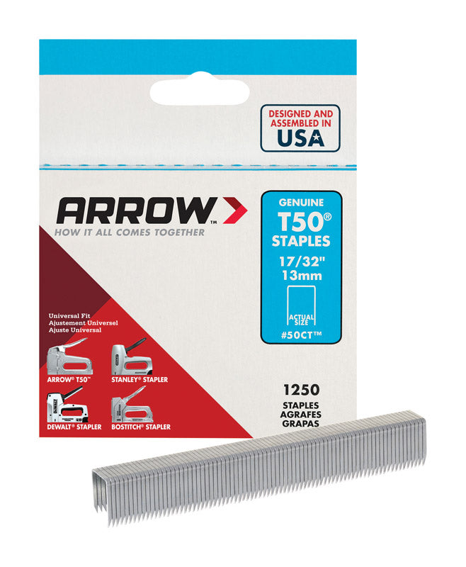 Arrow T50 3/8 in. W X 17/32 in. L 18 Ga. Flat Crown Heavy Duty Staples 1250 pk - Case of 4