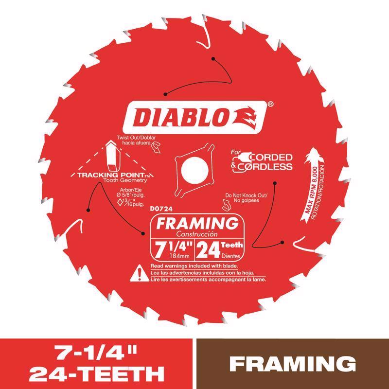 Diablo Tracking Point 7-1/4 in. D X 5/8 in. TiCo Hi-Density Carbide Framing Blade 24 teeth 1 pk - Case of 10