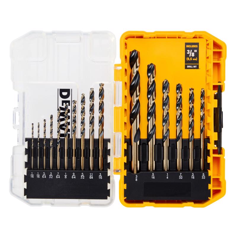 DeWalt Black & Gold Assorted High Speed Steel Drill Bit Set 3-Flat Shank 16 pc - Case of 5