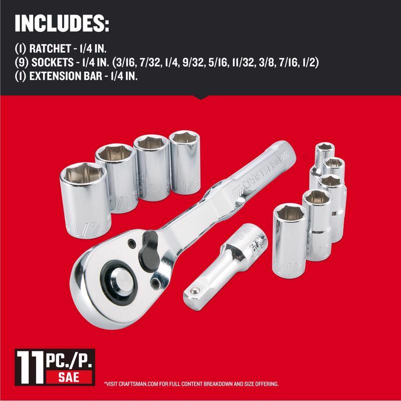Craftsman 1/4 in. drive SAE 6 Point Socket and Ratchet Set 11 pc