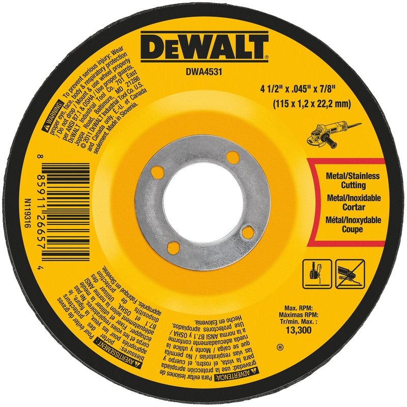 DeWalt 4-1/2 in. D X 7/8 in. X 0.045 in. thick Aluminum Oxide Cutting Wheel 1 pk