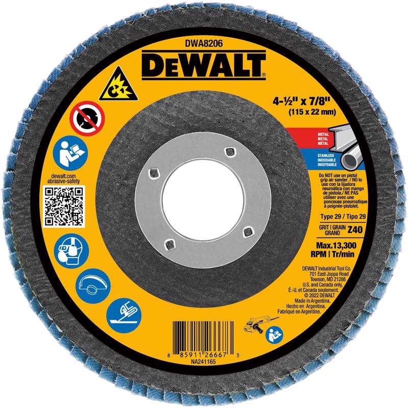 DEWALT 4-1/2 in. D X 7/8 in. Zirconia Type 29 Flap Disc 40 Grit 1 pc