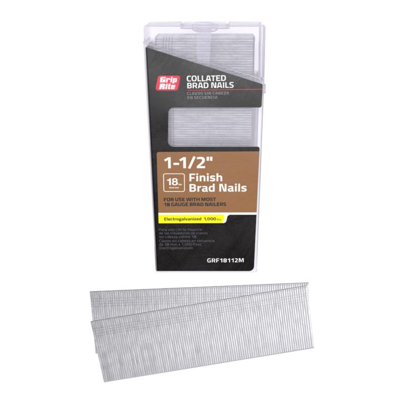 Grip-Rite 1-1/2 in. L X 18 Ga. Straight Strip Electro Galvanized Finish Nails 1000 pk