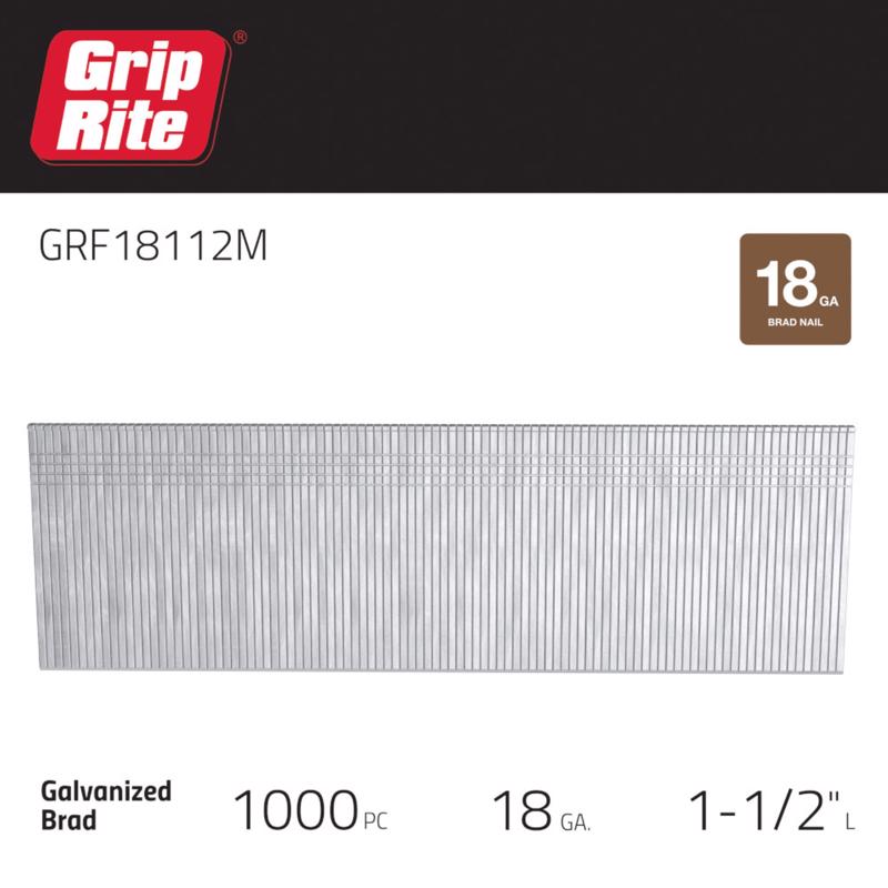 Grip-Rite 1-1/2 in. L X 18 Ga. Straight Strip Electro Galvanized Finish Nails 1000 pk