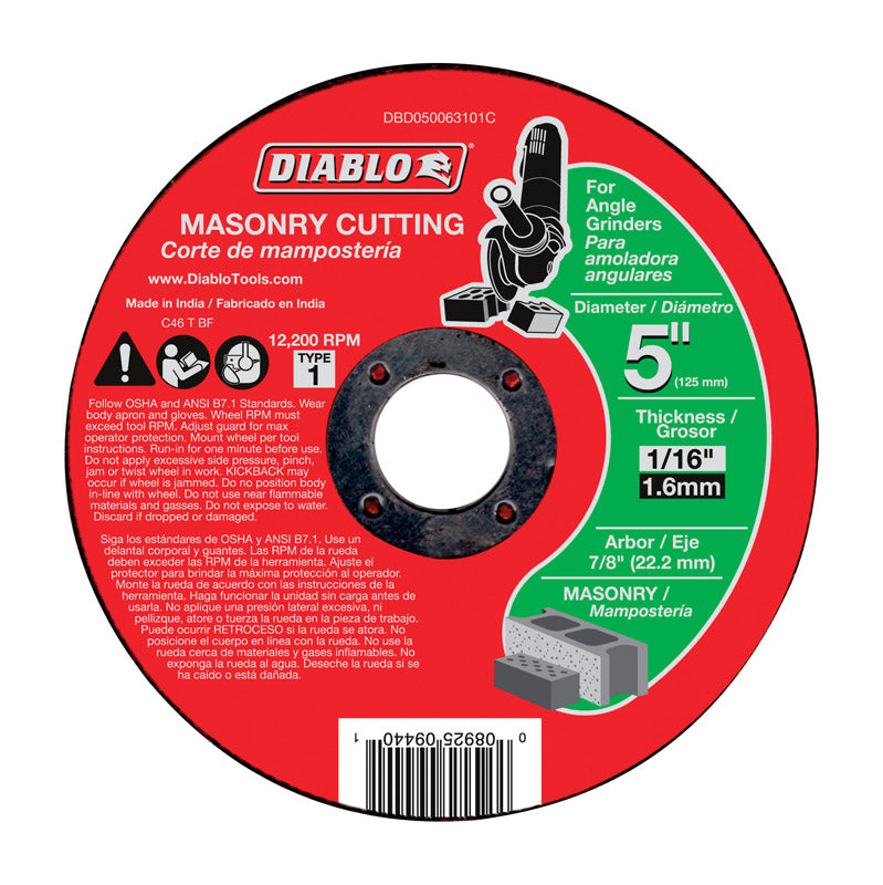 Diablo 5 in. D X 7/8 in. X 1/16 in. thick Silicon Carbide Masonry Cut-Off Disc 1 pk