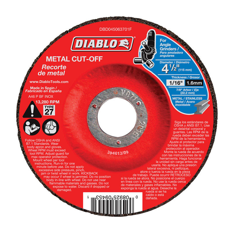 Diablo 4-1/2 in. D X 7/8 in. X 1/16 in. thick Aluminum Oxide Metal Cut-Off Disc 1 pk