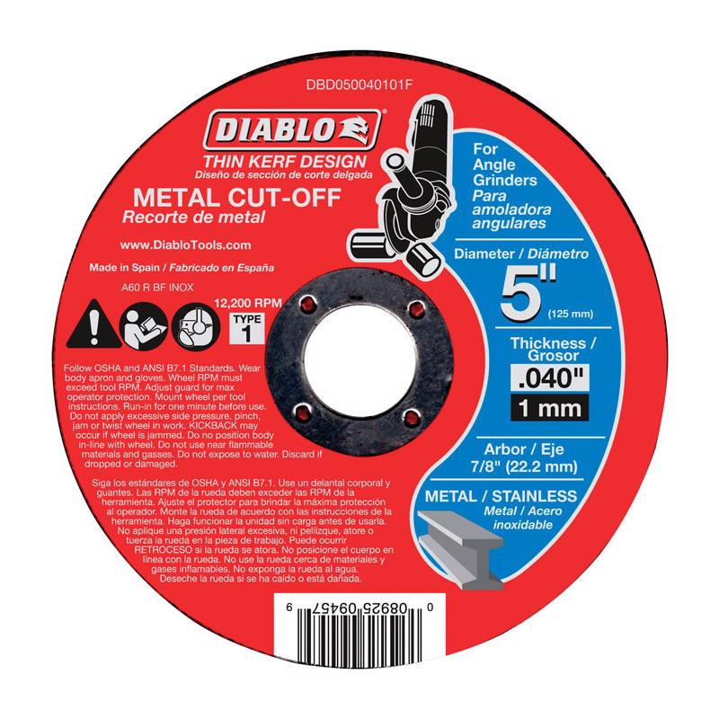 Diablo 5 in. D X 7/8 in. X 0.04 in. thick Aluminum Oxide Metal Cut-Off Disc 1 pk - Case of 10