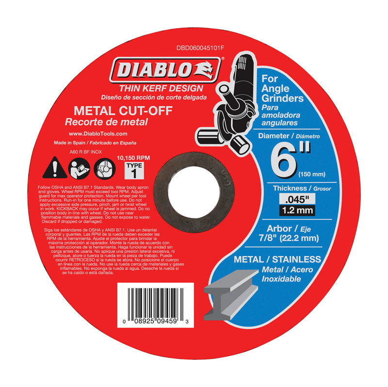 Diablo 6 in. D X 7/8 in. X 0.045 in. thick Aluminum Oxide Metal Cut-Off Disc 1 pk